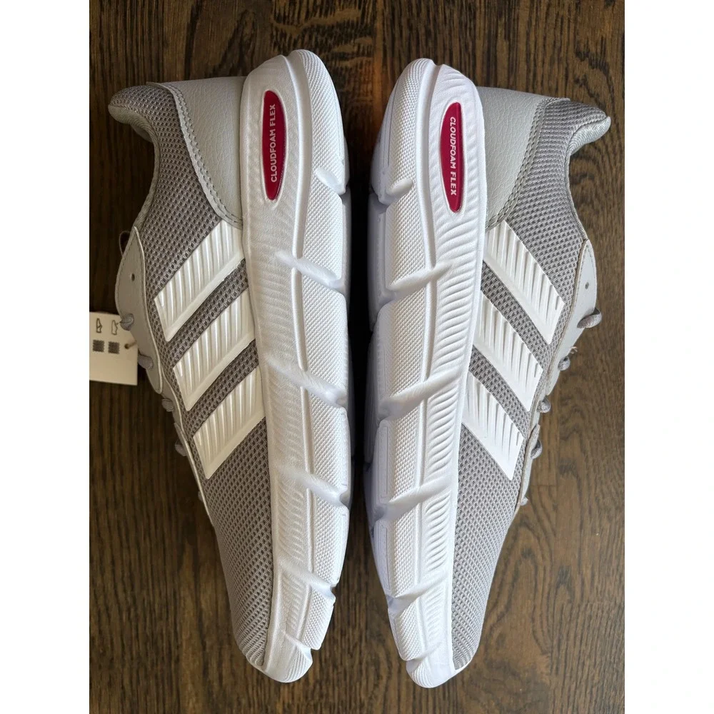 Adidas Cloudfoam Flex Mens Size 9.5 Wide Running Shoes Grey White Red HQ4851